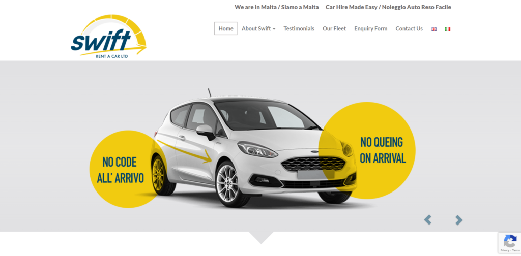 swift car hire homepage